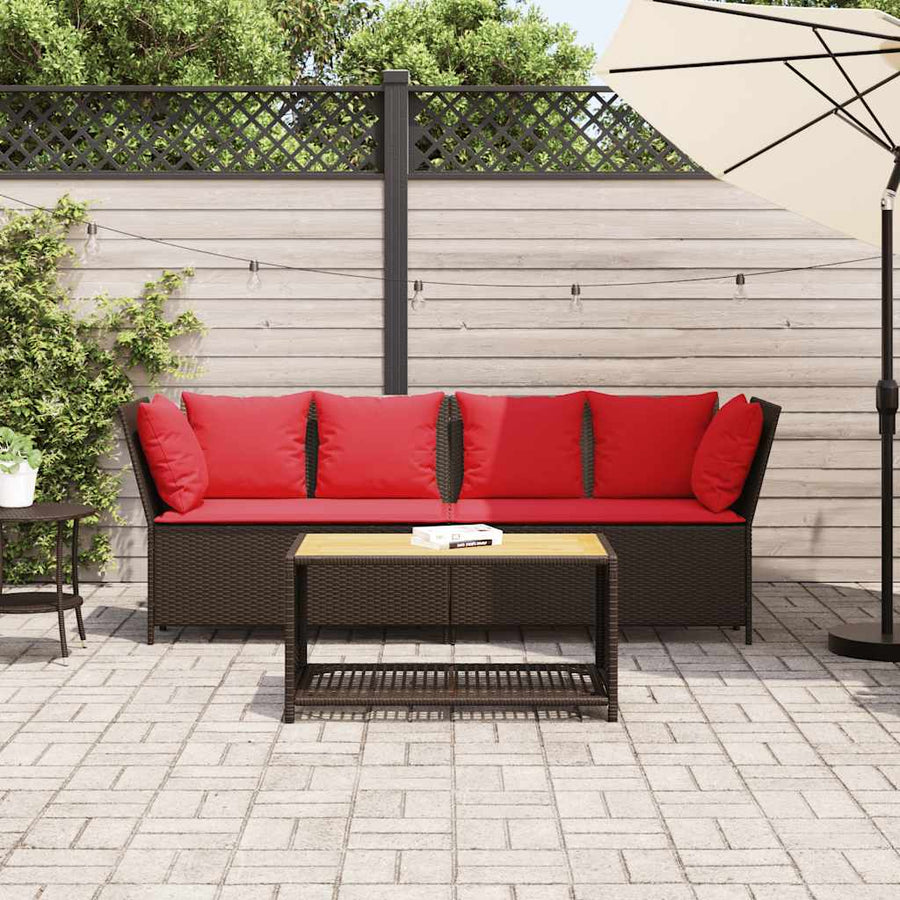 Tuinbank met kussens poly rattan bruin