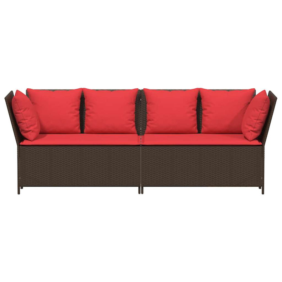 Tuinbank met kussens poly rattan bruin