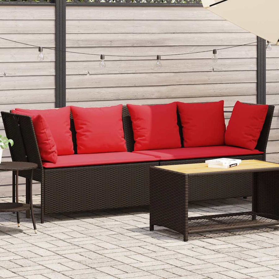 Tuinbank met kussens poly rattan bruin