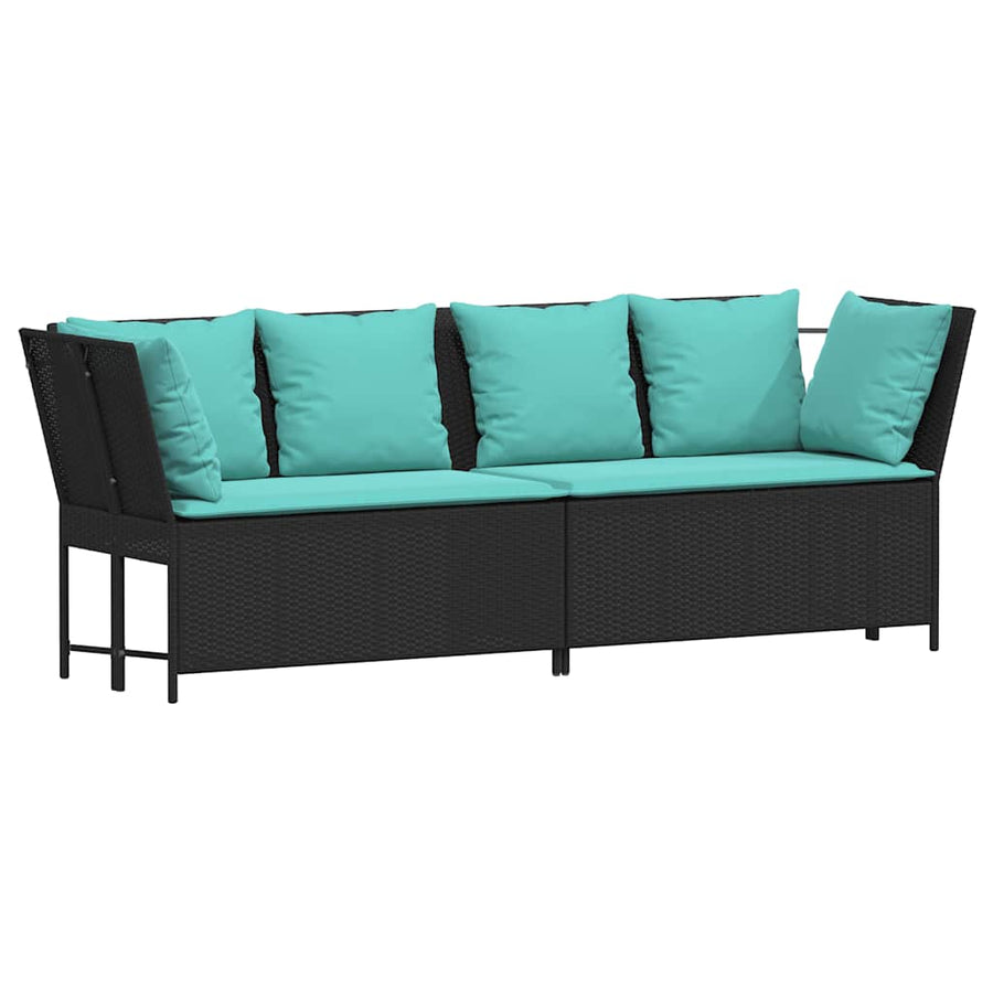 Tuinbank met kussens poly rattan zwart