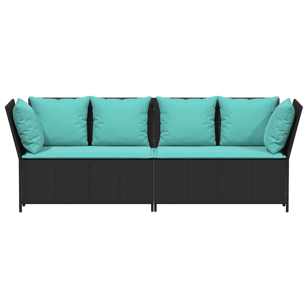 Tuinbank met kussens poly rattan zwart