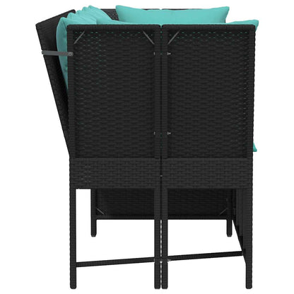 Tuinbank met kussens poly rattan zwart