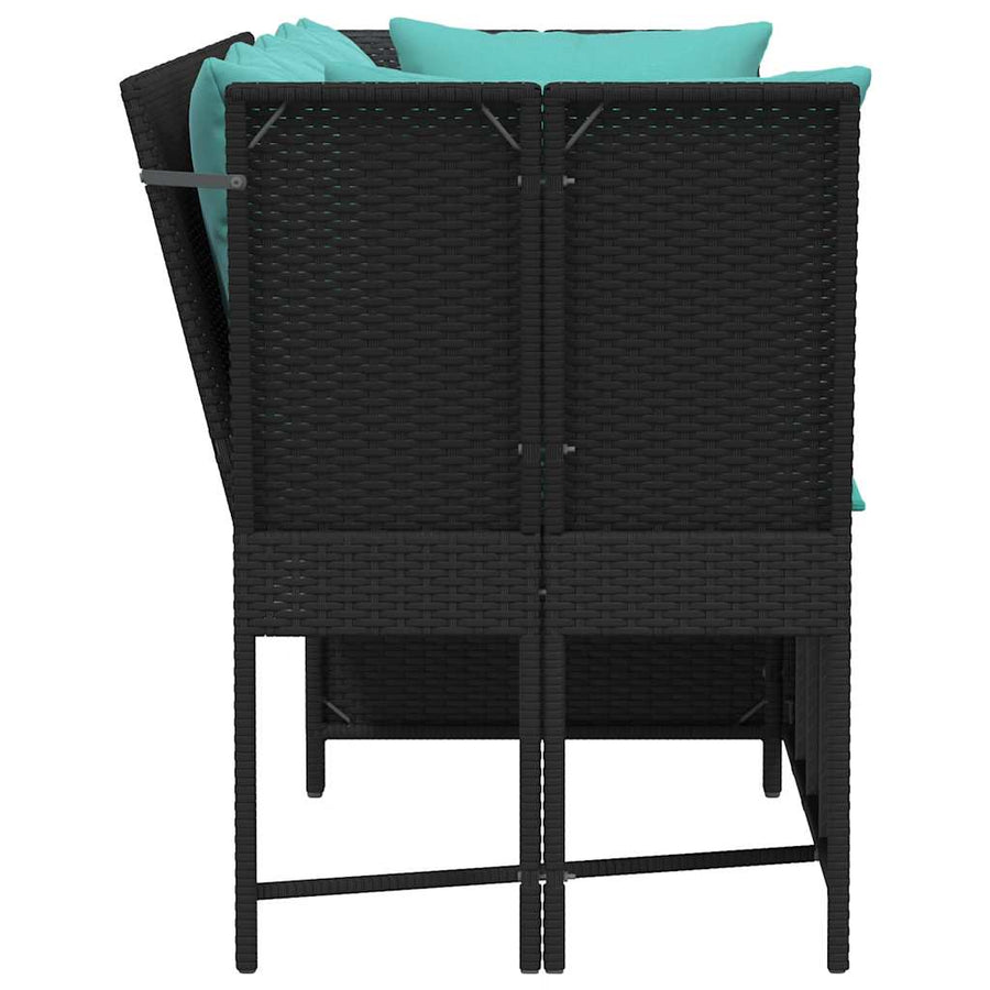 Tuinbank met kussens poly rattan zwart