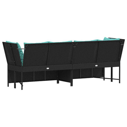 Tuinbank met kussens poly rattan zwart