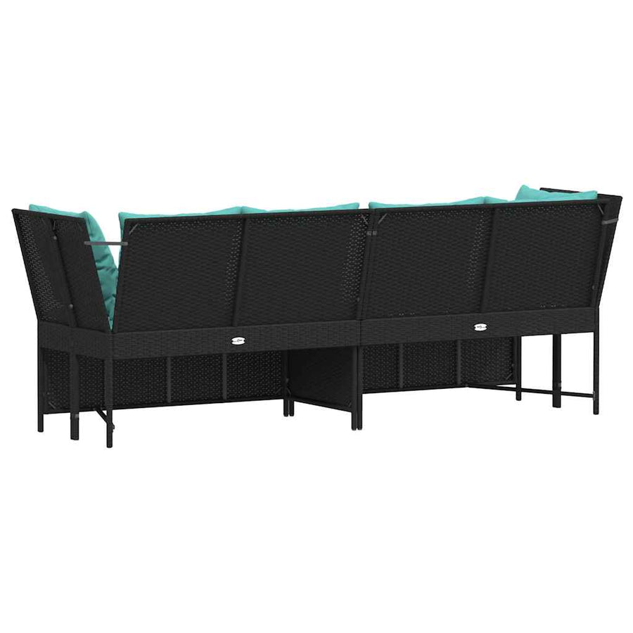 Tuinbank met kussens poly rattan zwart