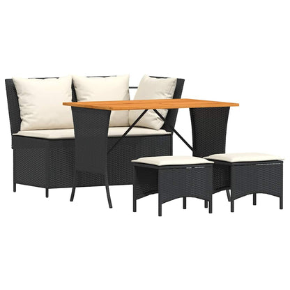 4-delige Tuinset met kussens poly rattan zwart