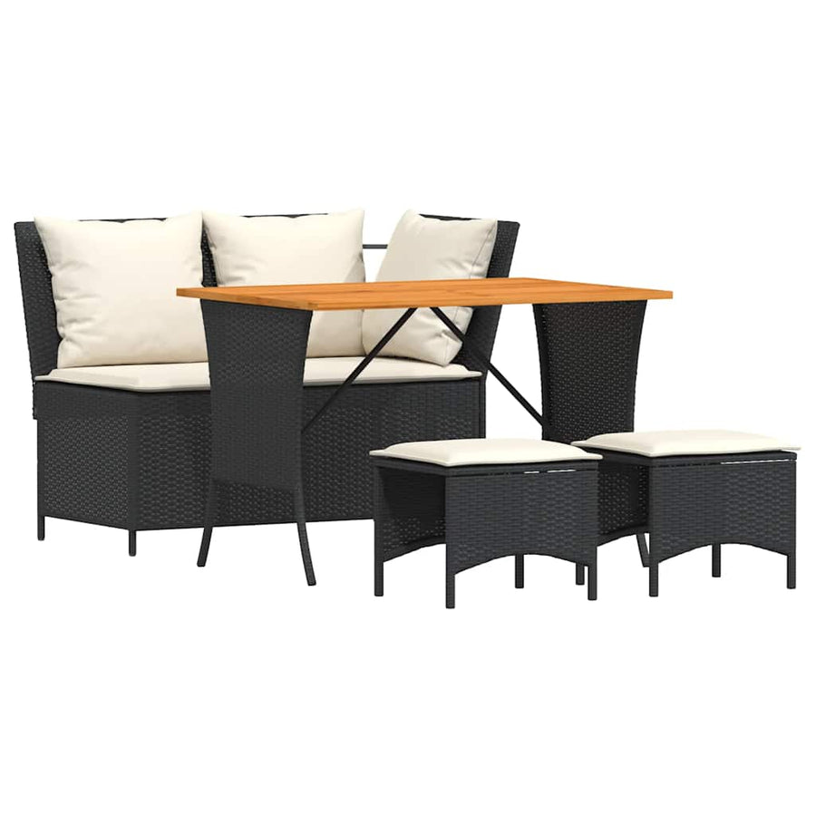 4-delige Tuinset met kussens poly rattan zwart