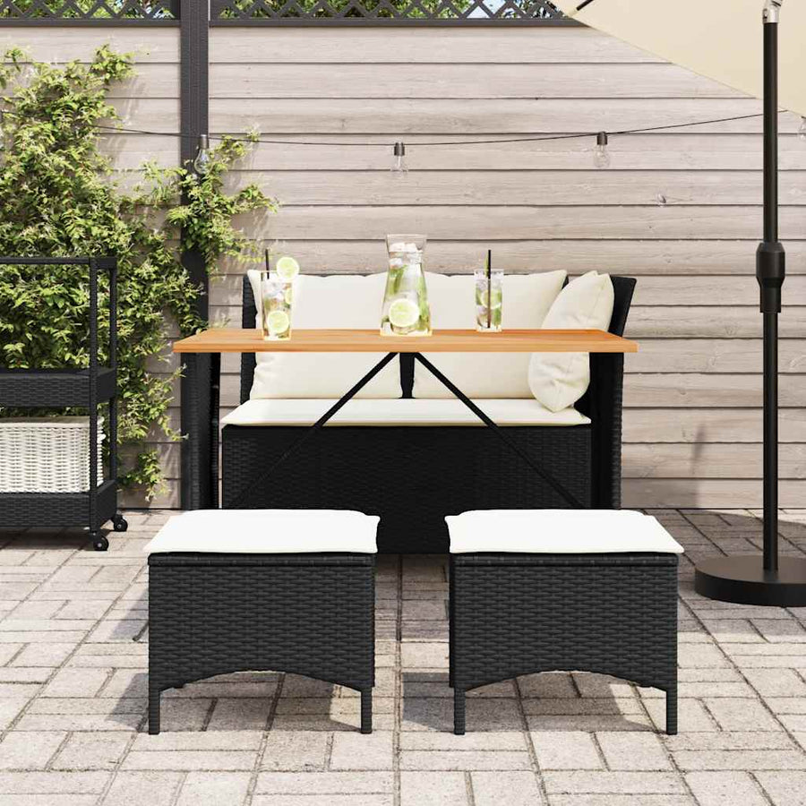 4-delige Tuinset met kussens poly rattan zwart