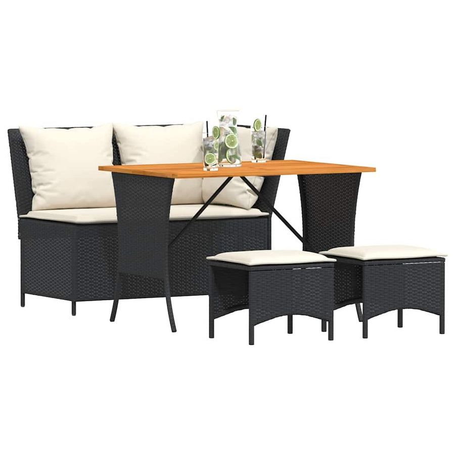 4-delige Tuinset met kussens poly rattan zwart