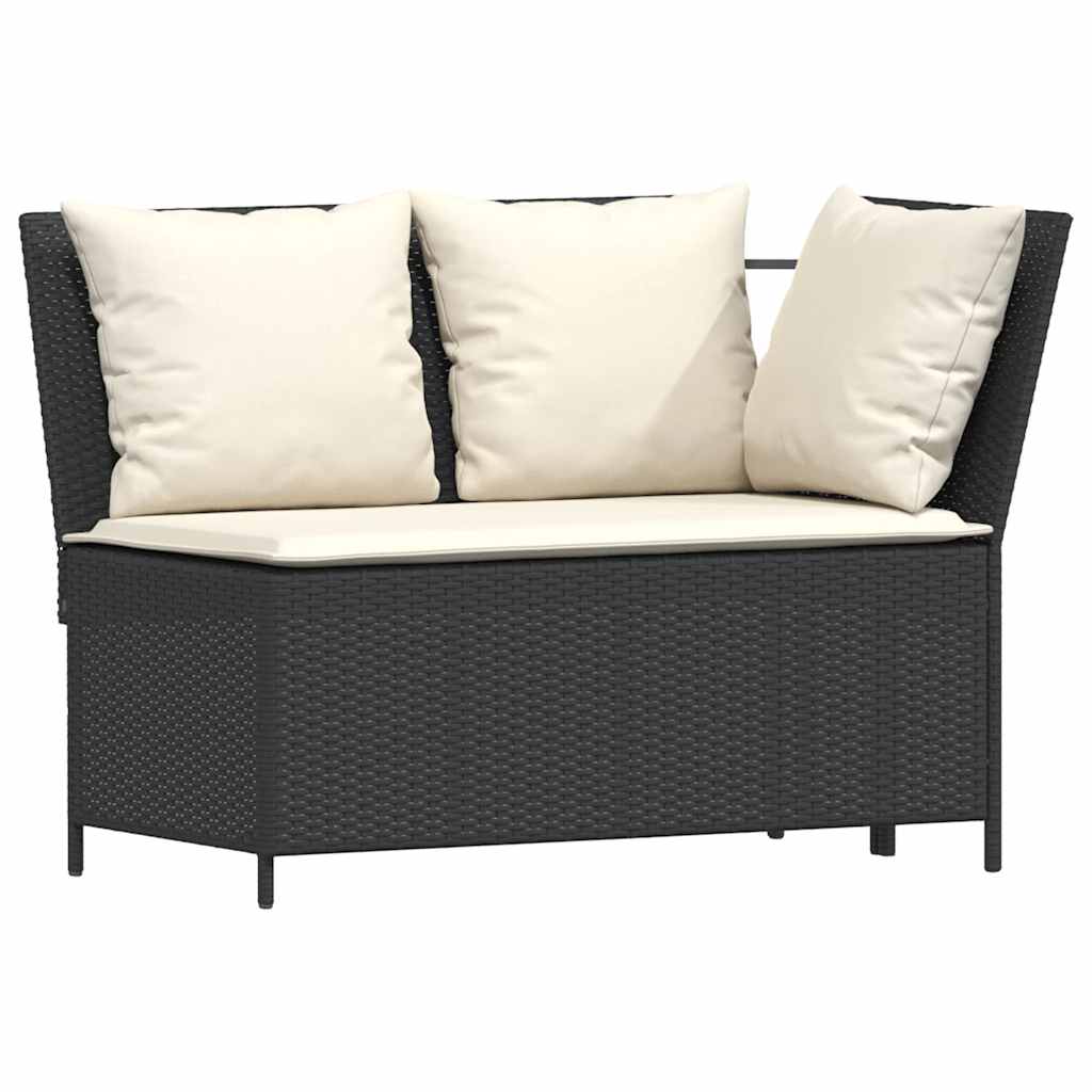 4-delige Tuinset met kussens poly rattan zwart