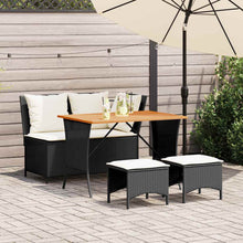 4-delige Tuinset met kussens poly rattan zwart
