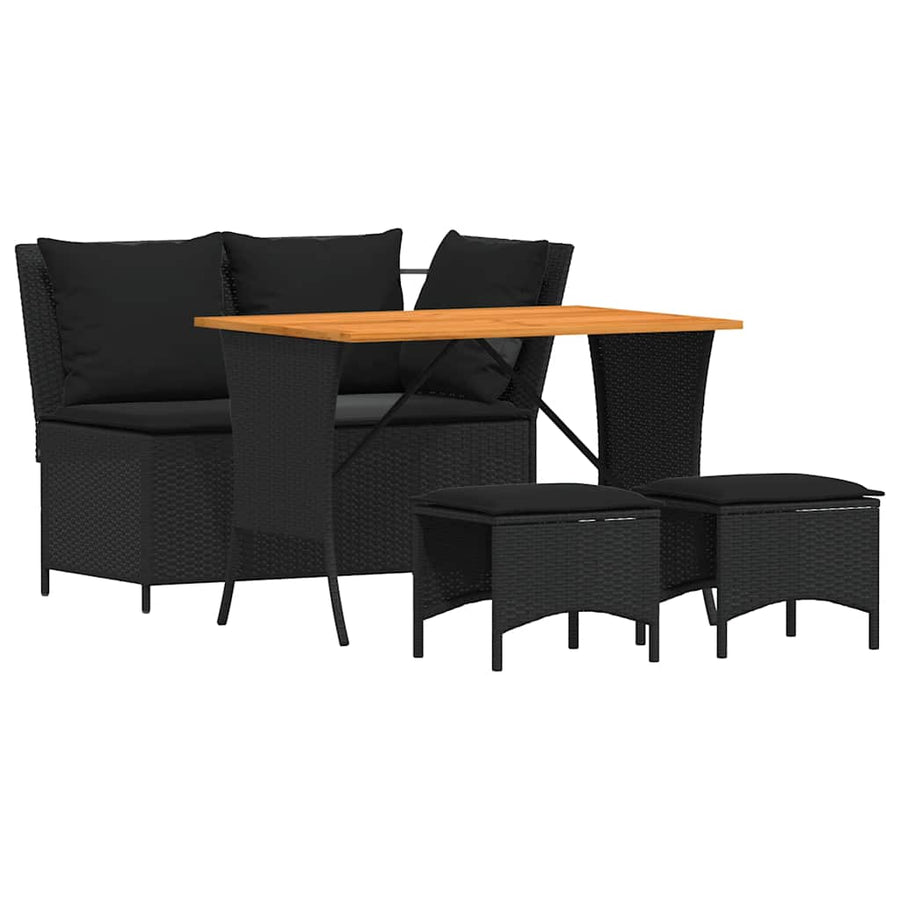 4-delige Tuinset met kussens poly rattan zwart
