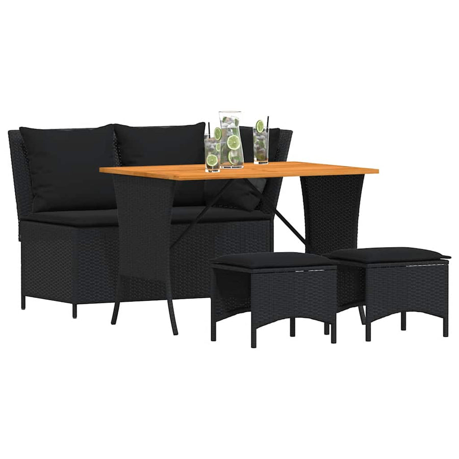 4-delige Tuinset met kussens poly rattan zwart
