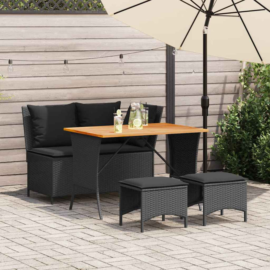 4-delige Tuinset met kussens poly rattan zwart