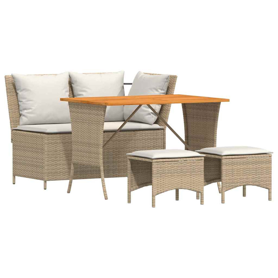 4-delige Tuinset met kussens poly rattan beige