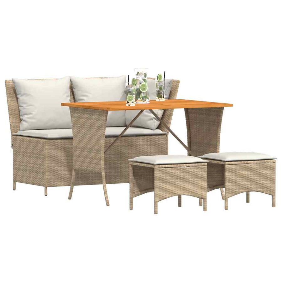 4-delige Tuinset met kussens poly rattan beige