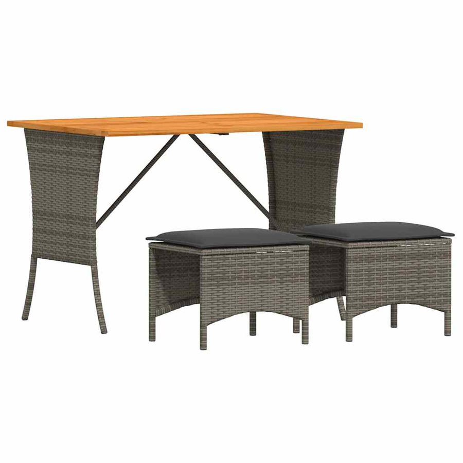 3-delige Tuinset met kussens poly rattan grijs