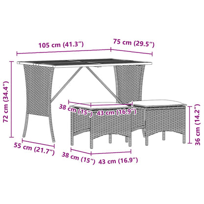 3-delige Tuinset met kussens poly rattan grijs