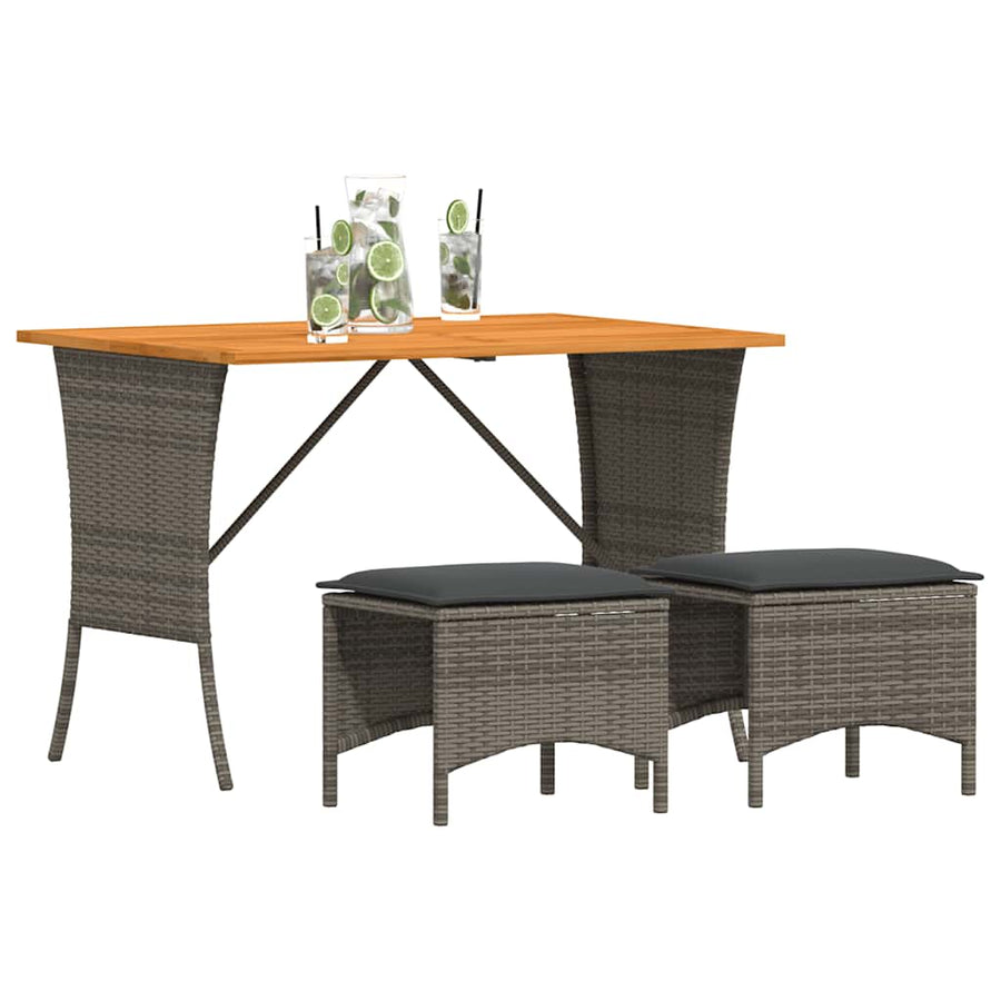 3-delige Tuinset met kussens poly rattan grijs