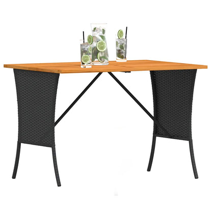 Tuintafel met acaciahouten blad 105x75x72 cm poly rattan zwart