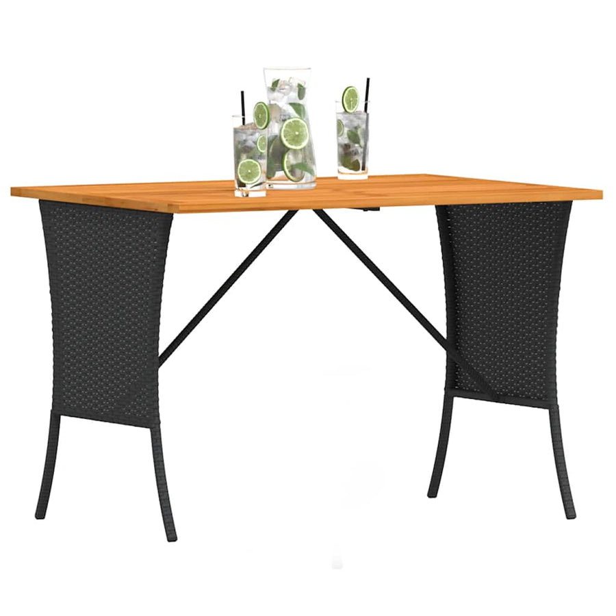 Tuintafel met acaciahouten blad 105x75x72 cm poly rattan zwart
