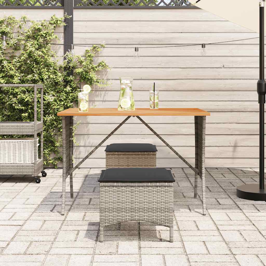 Tuintafel met acaciahouten blad 105x75x72 cm poly rattan grijs