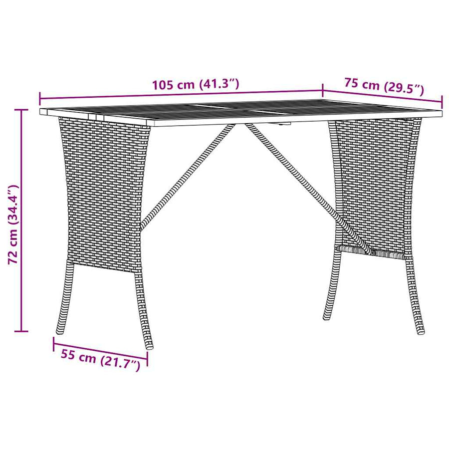 Tuintafel met acaciahouten blad 105x75x72 cm poly rattan grijs
