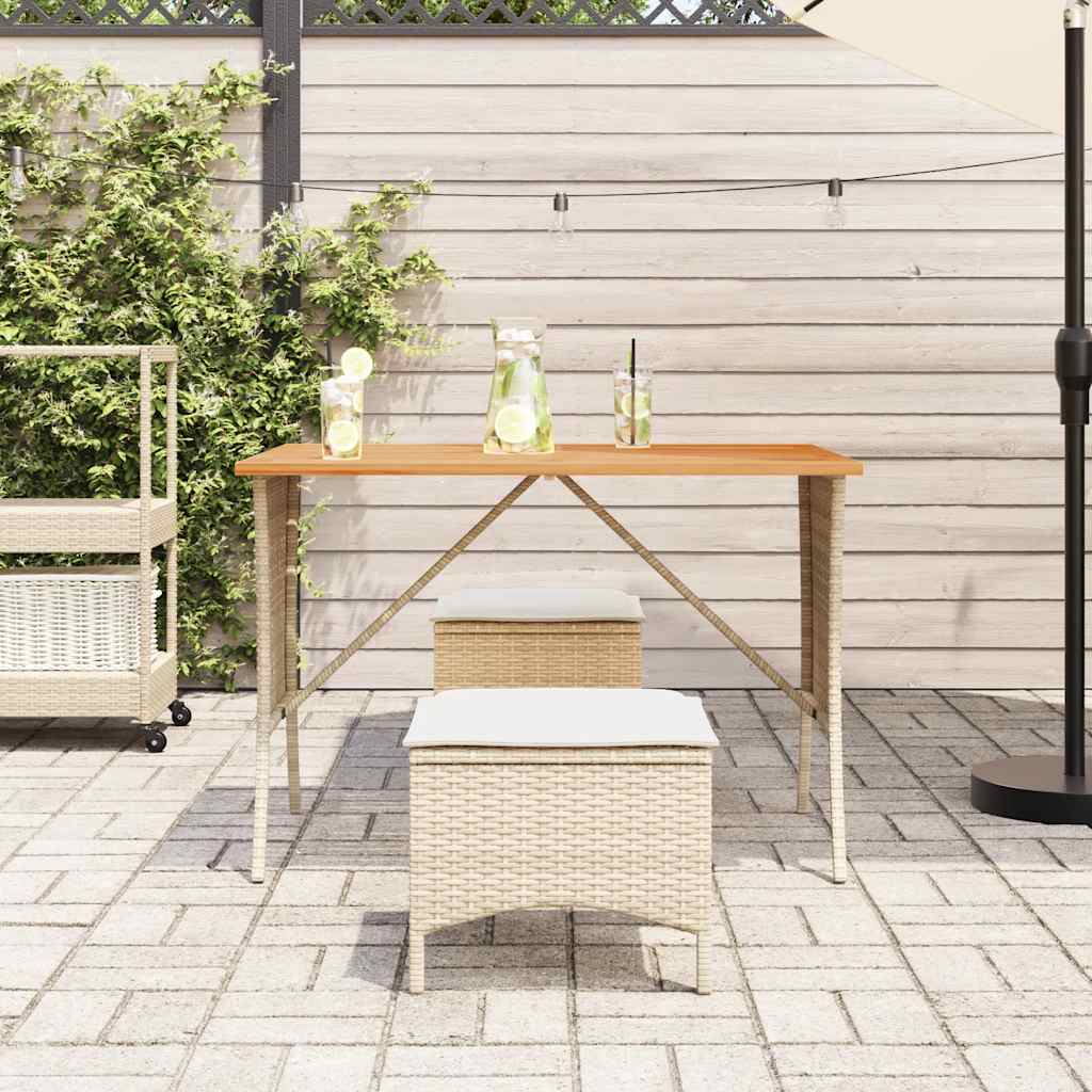 Tuintafel met acaciahouten blad 105x75x72 cm poly rattan beige