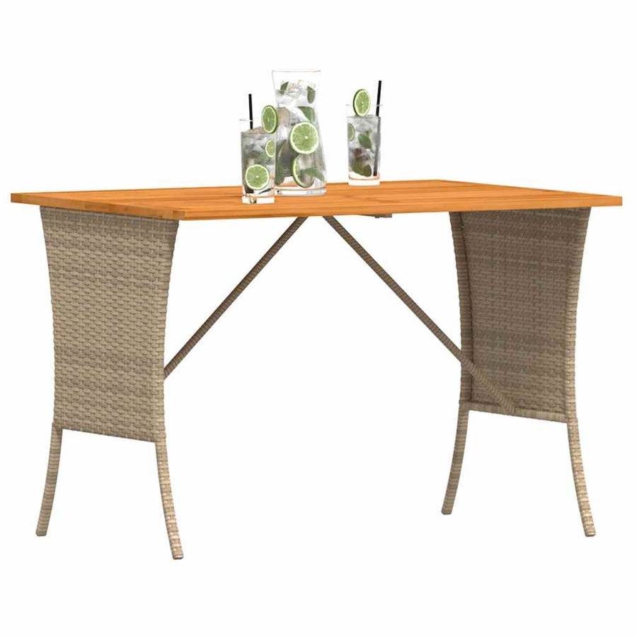 Tuintafel met acaciahouten blad 105x75x72 cm poly rattan beige