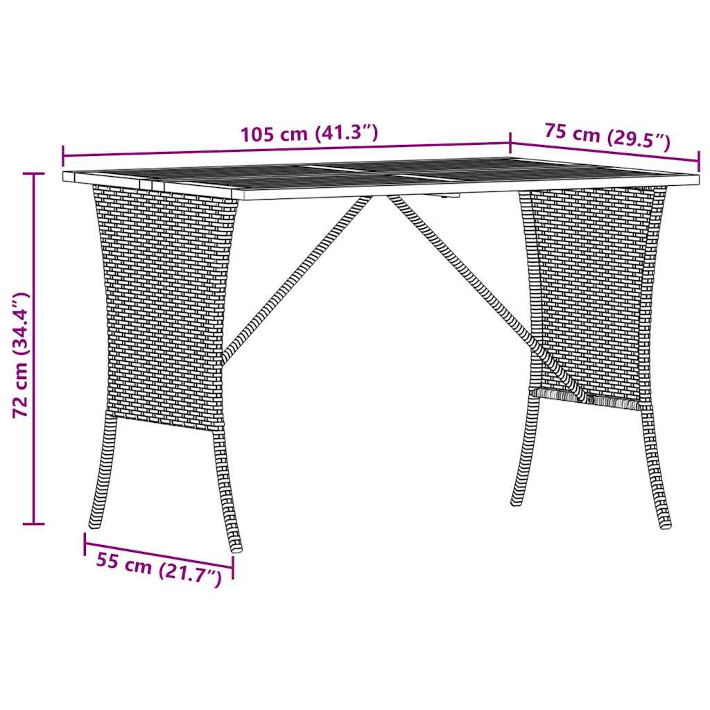 Tuintafel met acaciahouten blad 105x75x72 cm poly rattan beige