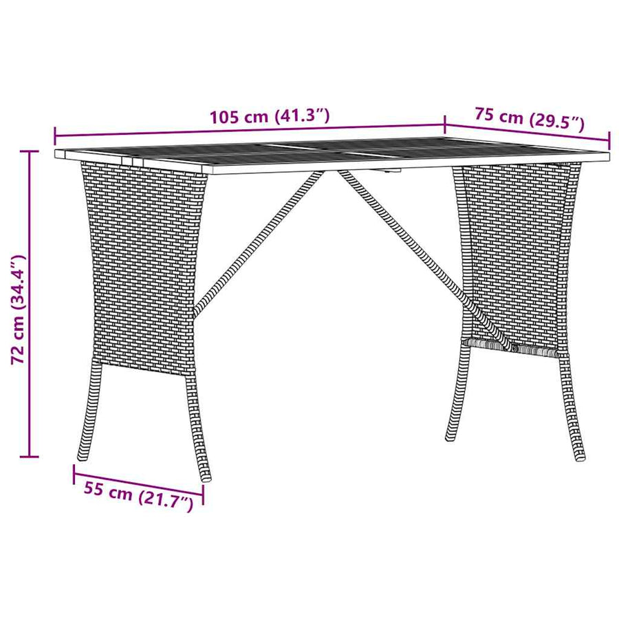 Tuintafel met acaciahouten blad 105x75x72 cm poly rattan beige