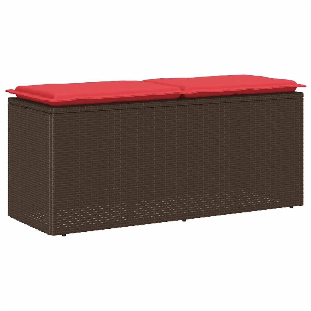 Tuinbank met kussen 110x40x44 cm poly rattan bruin