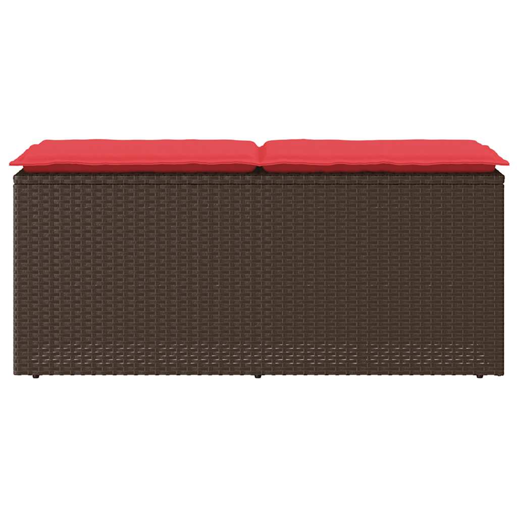 Tuinbank met kussen 110x40x44 cm poly rattan bruin