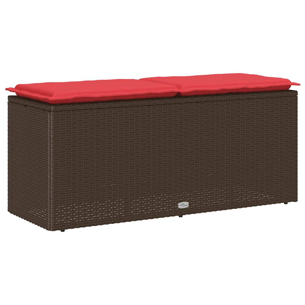 Tuinbank met kussen 110x40x44 cm poly rattan bruin