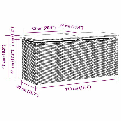 Tuinbank met kussen 110x40x44 cm poly rattan bruin