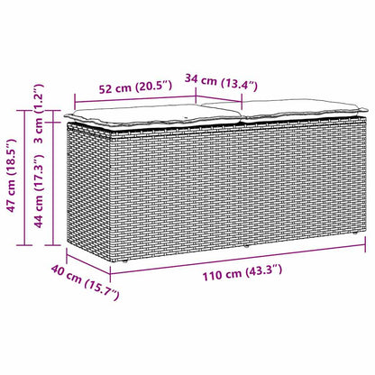 Tuinbank met kussen 110x40x44 cm poly rattan grijs