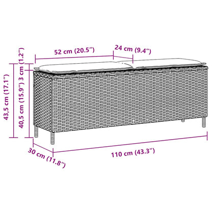 Tuinbank met kussen 110x30x40,5 cm poly rattan bruin