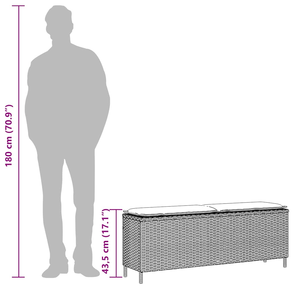 Tuinbank met kussen 110x30x40,5 cm poly rattan bruin