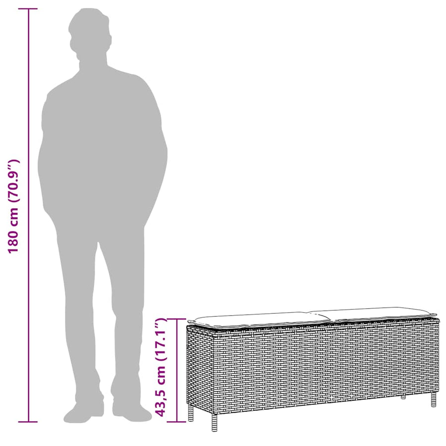 Tuinbank met kussen 110x30x40,5 cm poly rattan bruin