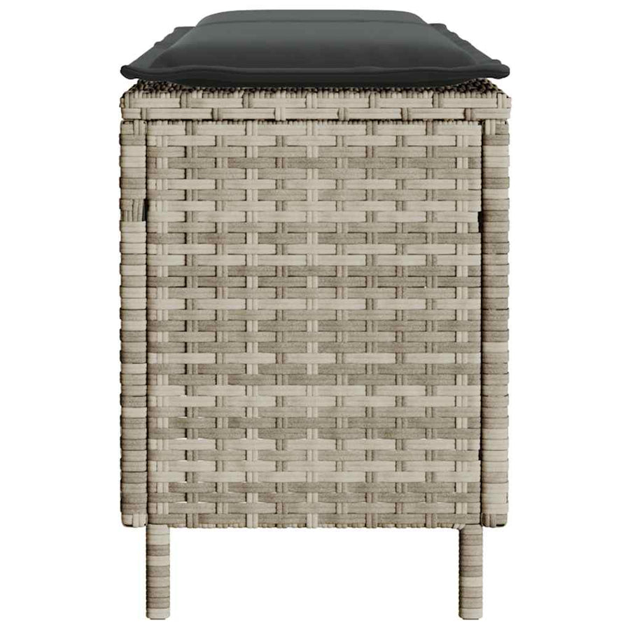 Tuinbank met kussen 110x30x40,5 cm poly rattan lichtgrijs
