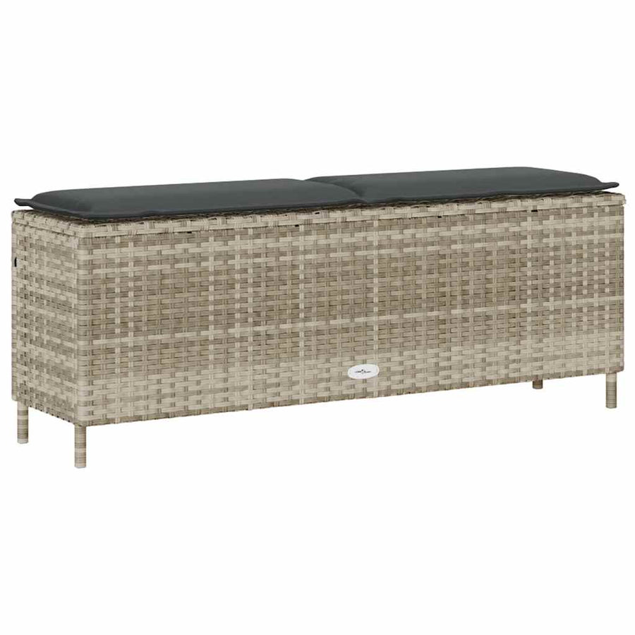 Tuinbank met kussen 110x30x40,5 cm poly rattan lichtgrijs