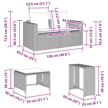 5-Delige Tuinbankstel Met Kussens Stapelbaar Poly Rattan Bruin Crèmewit