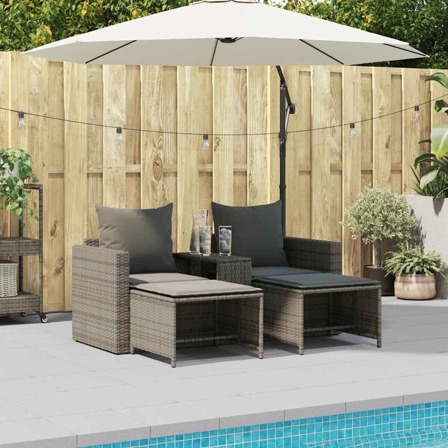 5-Delige Tuinbankstel Met Kussens Stapelbaar Poly Rattan Grijs Donkergrijs