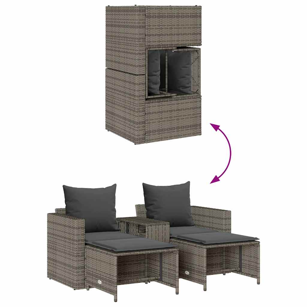 5-Delige Tuinbankstel Met Kussens Stapelbaar Poly Rattan Grijs Donkergrijs