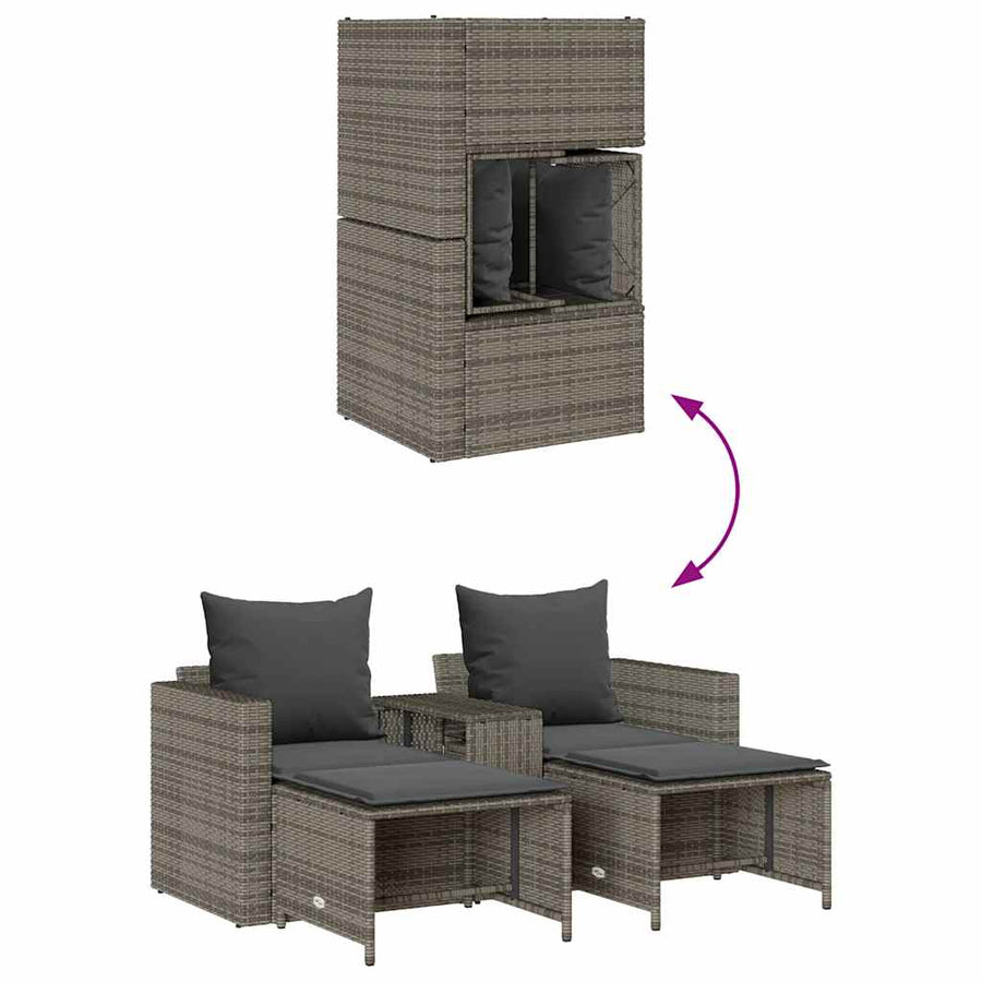 5-Delige Tuinbankstel Met Kussens Stapelbaar Poly Rattan Grijs Donkergrijs