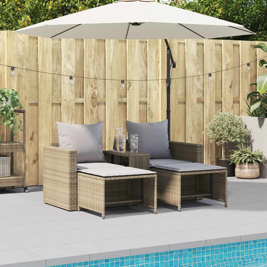 5-Delige Tuinbankstel Met Kussens Stapelbaar Poly Rattan Beige Lichtgrijs