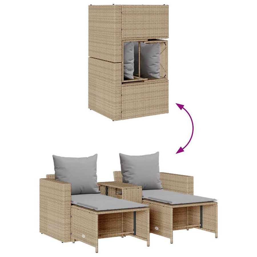 5-Delige Tuinbankstel Met Kussens Stapelbaar Poly Rattan Beige Lichtgrijs