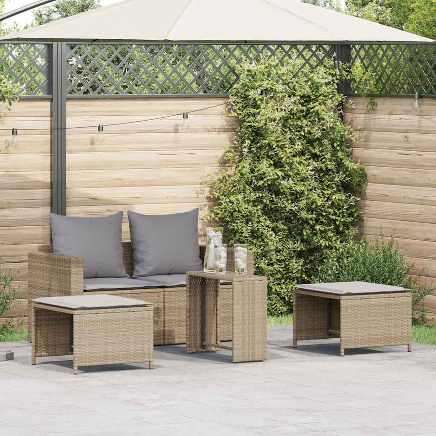 5-Delige Tuinbankstel Met Kussens Stapelbaar Poly Rattan Beige Lichtgrijs