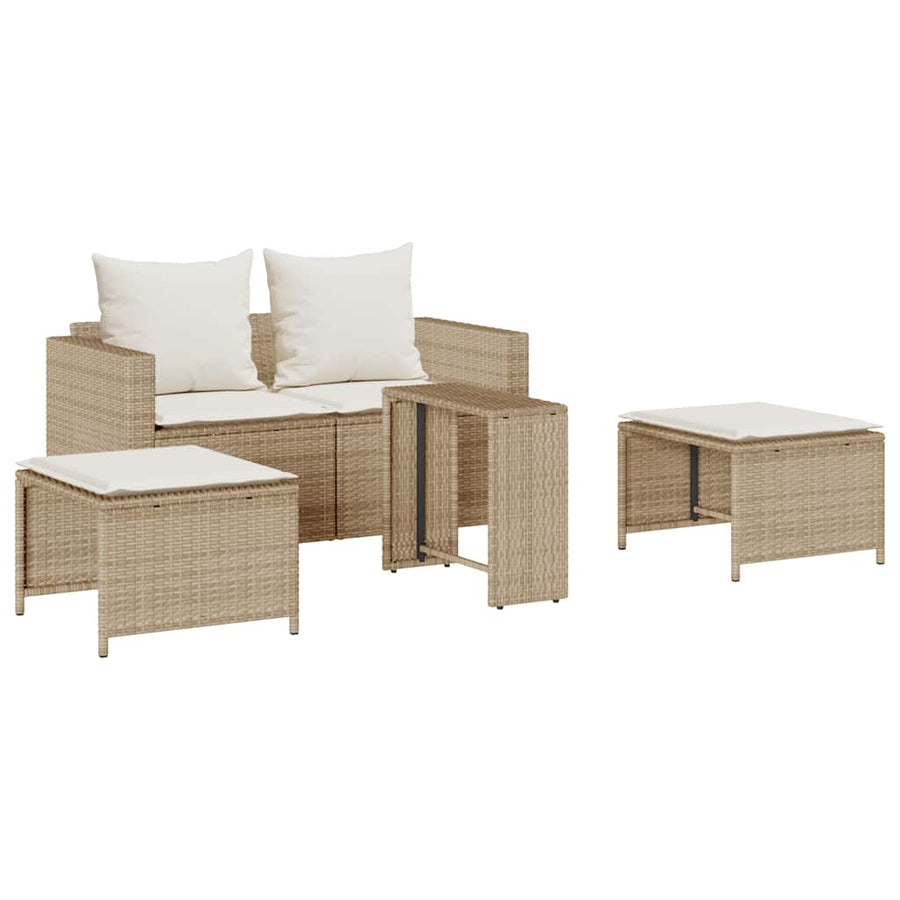 5-Delige Tuinbankstel Met Kussens Stapelbaar Poly Rattan Beige Crèmewit