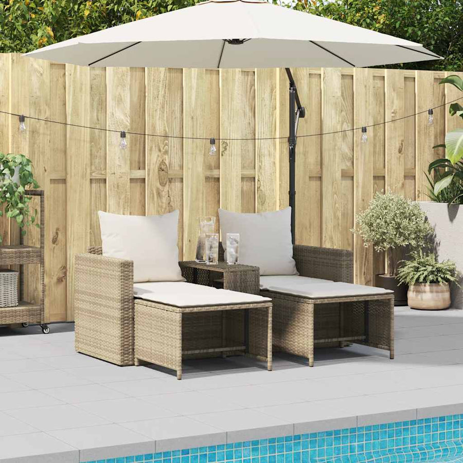 5-Delige Tuinbankstel Met Kussens Stapelbaar Poly Rattan Beige Crèmewit